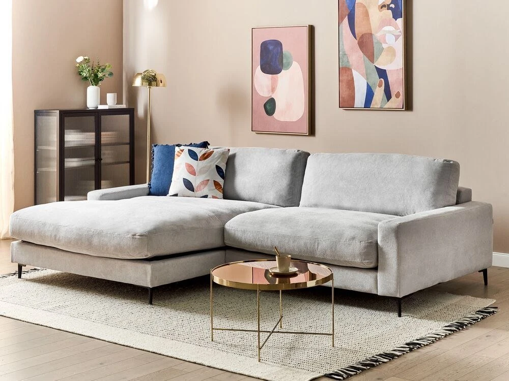 Beliani 3 vietų kampinė sofa MALOY, šenilas, šviesiai pilka, dešininė