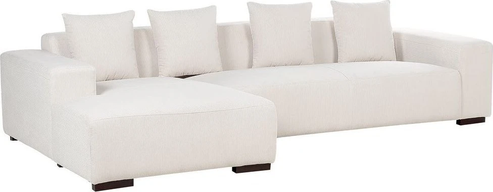 Beliani L formos kampinė sofa LUNGO Velvetinis audinys Kreminė spalva Dešininė