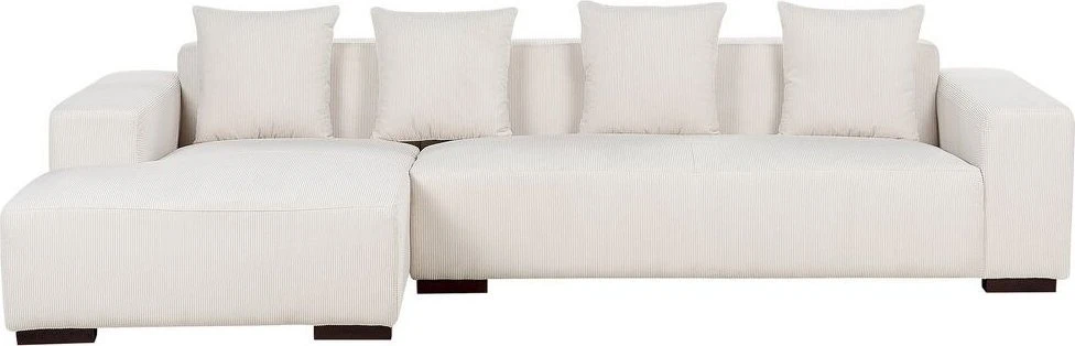 Beliani L formos kampinė sofa LUNGO Velvetinis audinys Kreminė spalva Dešininė