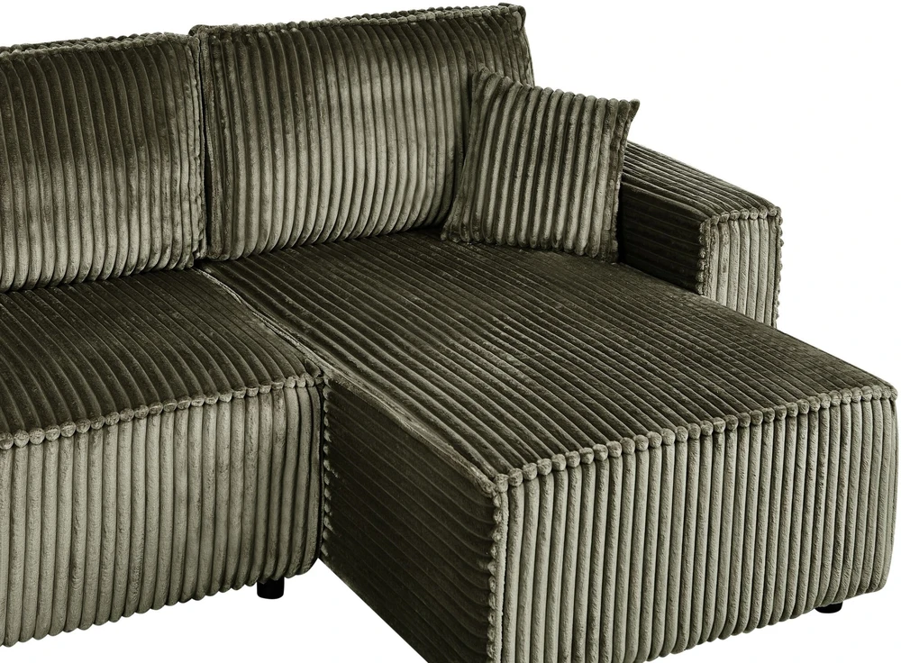 Sofa Beliani Išskleidžiamas kampas 3 asmenims ABACKA, velvetinis, žalias, su daiktadėže, kairinis