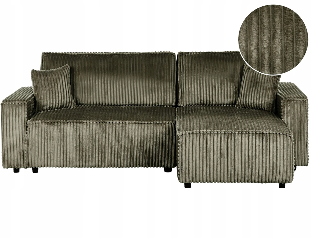 Sofa Beliani Išskleidžiamas kampas 3 asmenims ABACKA, velvetinis, žalias, su daiktadėže, kairinis