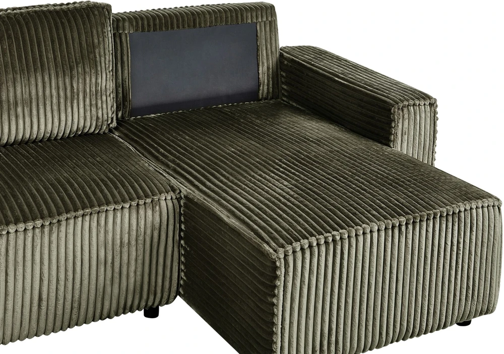 Sofa Beliani Išskleidžiamas kampas 3 asmenims ABACKA, velvetinis, žalias, su daiktadėže, kairinis