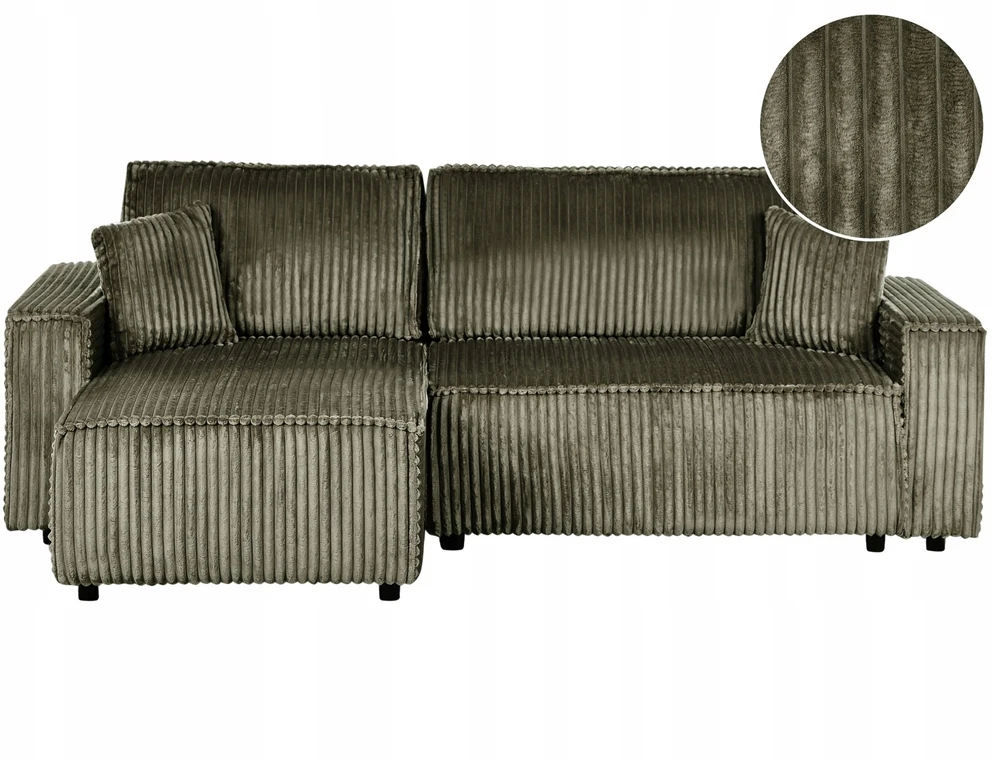 Beliani Išskleidžiamas trijų vietų kampinė sofa ABACKA, velvetinis, žalias, su daiktadėže, dešininė