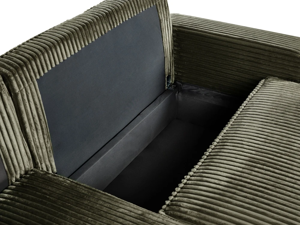 Beliani Išskleidžiamas trijų vietų kampinė sofa ABACKA, velvetinis, žalias, su daiktadėže, dešininė