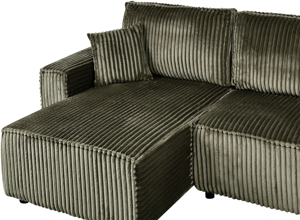 Beliani Išskleidžiamas trijų vietų kampinė sofa ABACKA, velvetinis, žalias, su daiktadėže, dešininė