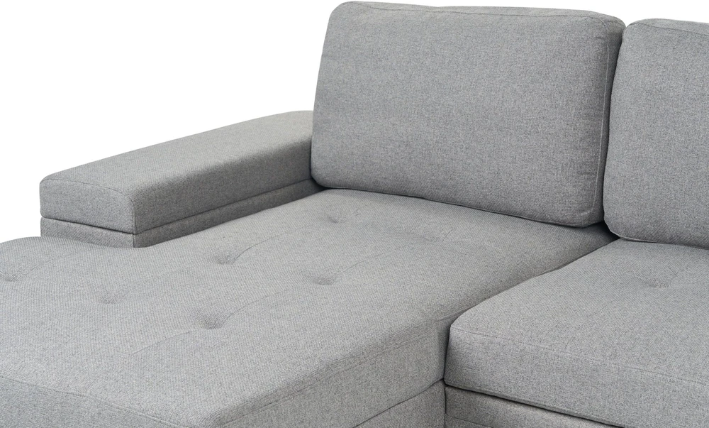 Sofa Beliani Išskleidžiamas kampinis sofos komplektas HRISEY 3 asmenims, sintetinis linas, pilkas, su daiktadėže, dešininis