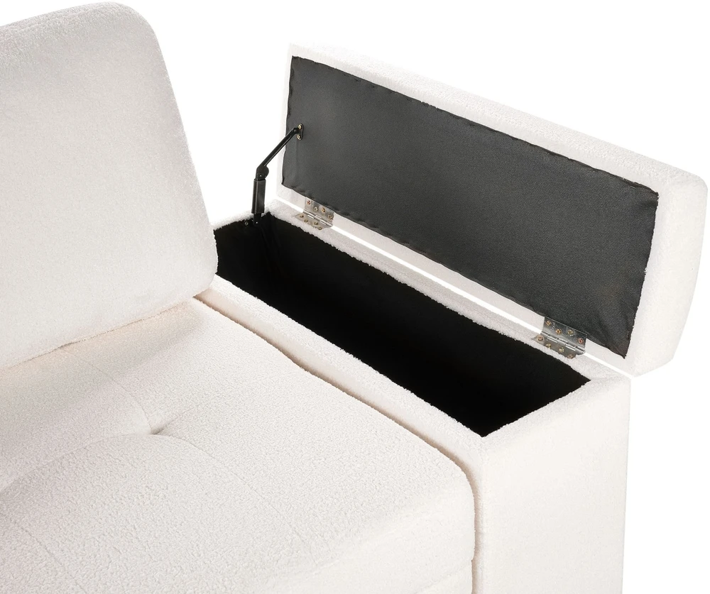 Beliani Išskleidžiama 3 vietų kampinė sofa HRISEY Boucle balta su daiktadėže, dešininė