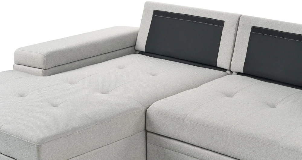 Beliani Išskleidžiama kampinė sofa HRISEY, 3 vietų, sintetinio lino audinys, šviesiai pilka, su daiktadėže, dešininė