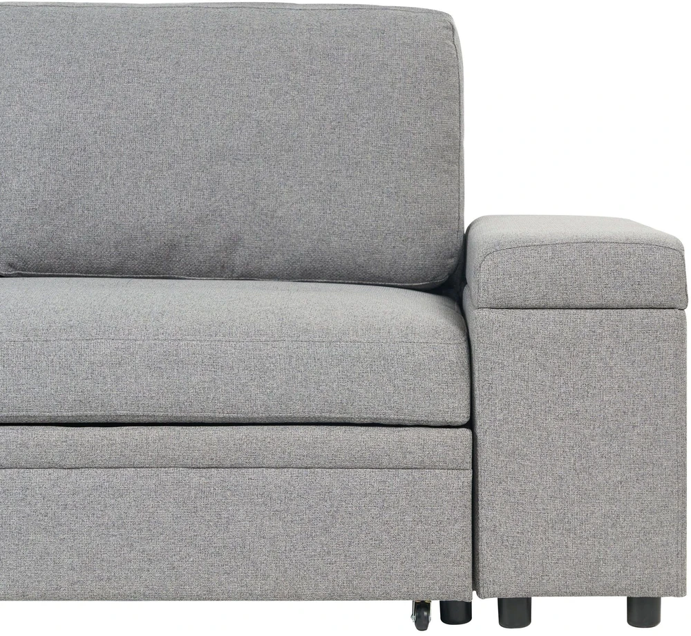 Sofa Beliani Išskleidžiamas kampinis sofos komplektas HRISEY 3 asmenims, sintetinis linas, pilkas, su daiktadėže, dešininis