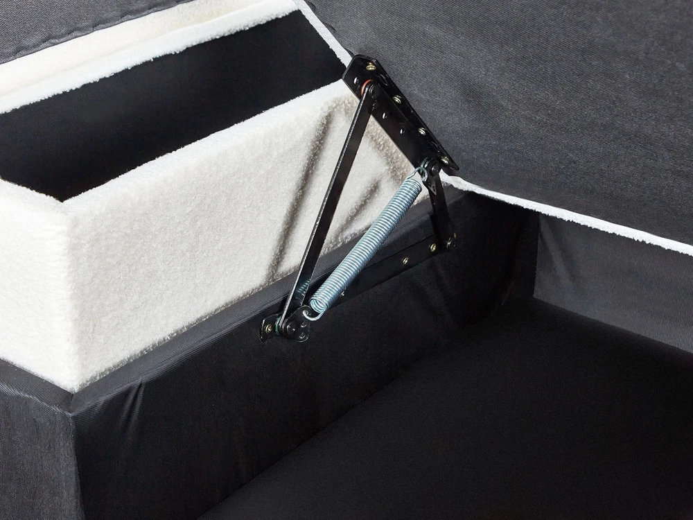 Beliani Išskleidžiama 3 vietų kampinė sofa HRISEY Boucle balta su daiktadėže, dešininė