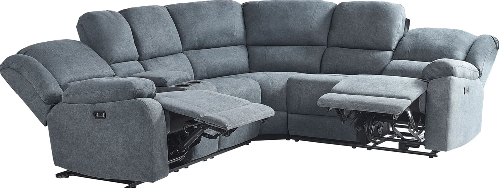 Beliani ROKKE kampinė sofa su elektrine relaksacijos funkcija 5 asmenims, USB jungtimi, tamsiai pilka, kairinė