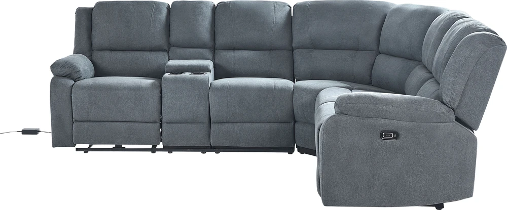 Beliani ROKKE kampinė sofa su elektrine relaksacijos funkcija 5 asmenims, USB jungtimi, tamsiai pilka, kairinė