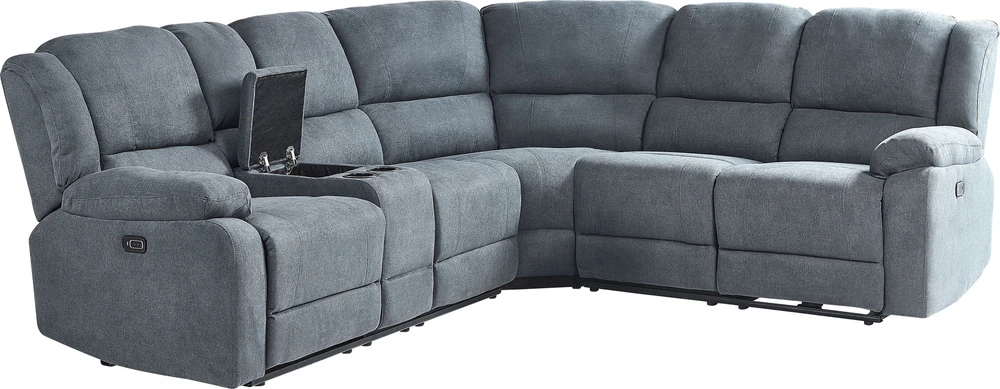 Beliani ROKKE kampinė sofa su elektrine relaksacijos funkcija 5 asmenims, USB jungtimi, tamsiai pilka, kairinė