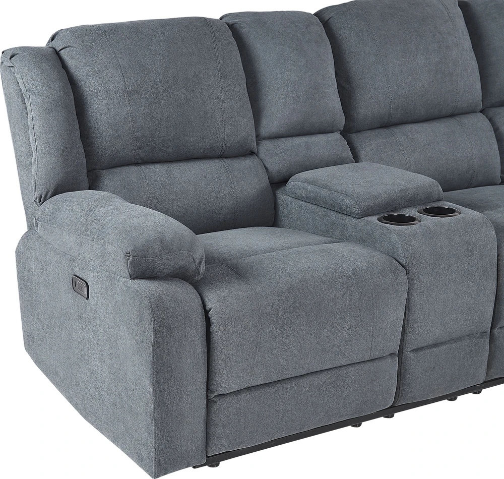 Beliani ROKKE kampinė sofa su elektrine relaksacijos funkcija 5 asmenims, USB jungtimi, tamsiai pilka, kairinė