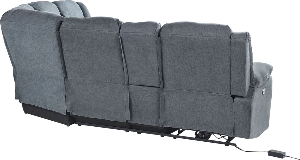 Beliani ROKKE kampinė sofa su elektrine relaksacijos funkcija 5 asmenims, USB jungtimi, tamsiai pilka, kairinė