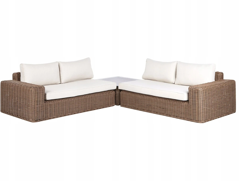 Lauko baldų komplektas Beliani Sodo kampinė sofa su otomane 6 asmenims PALERMO, ruda, technoratanas, modulinė