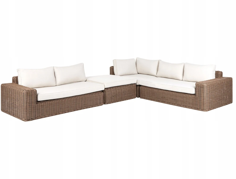 Lauko baldų komplektas Beliani Sodo kampinė sofa su otomane 6 asmenims PALERMO, ruda, technoratanas, modulinė