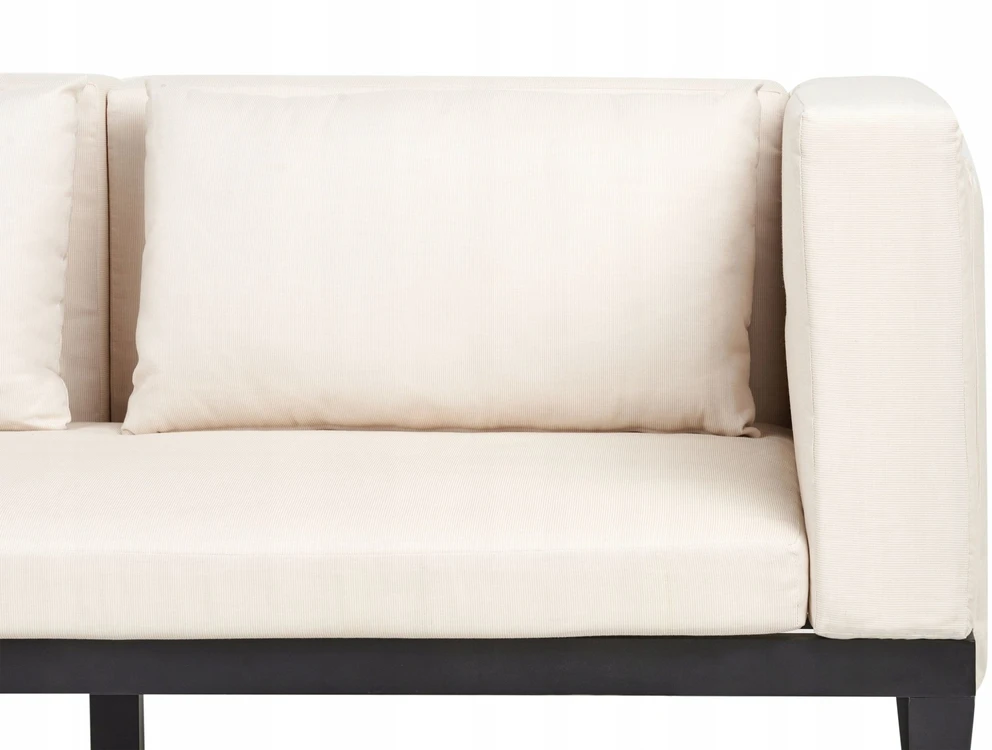 Lauko baldų komplektas Beliani Sodo kampinė sofa su staliuku 3 asmenims BRACCIANO dešininė smėlio spalvos Sertifikuota akacijos mediena