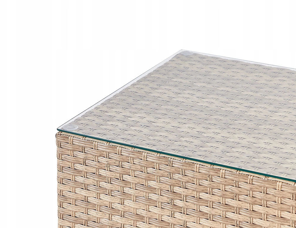 Lauko baldų komplektas Beliani Sodo kampinė sofa su stalu AVOLA, kairinė, kreminė balta, technorotangas