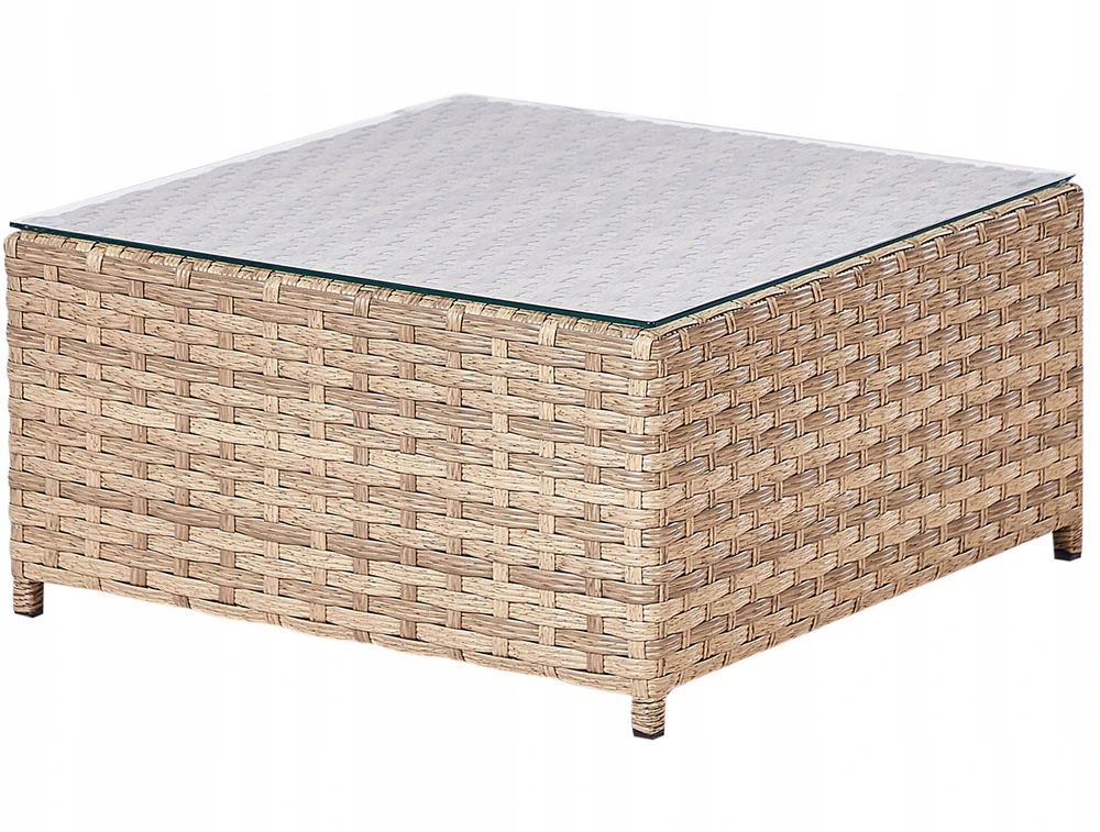 Lauko baldų komplektas Beliani Sodo kampinė sofa su stalu AVOLA, kairinė, kreminė balta, technorotangas
