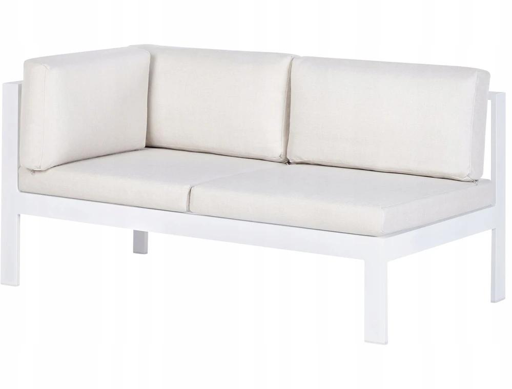 Lauko baldų komplektas Beliani Sodo kampinė sofa su staliuku 5 asmenims MESSINA kairinė, balta, metalinė