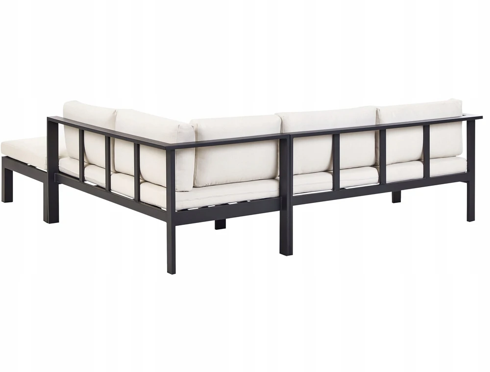 Lauko baldų komplektas Beliani Sodo kampinė sofa su staliuku 5 asmenims MESSINA kairinė, balta, metalinė