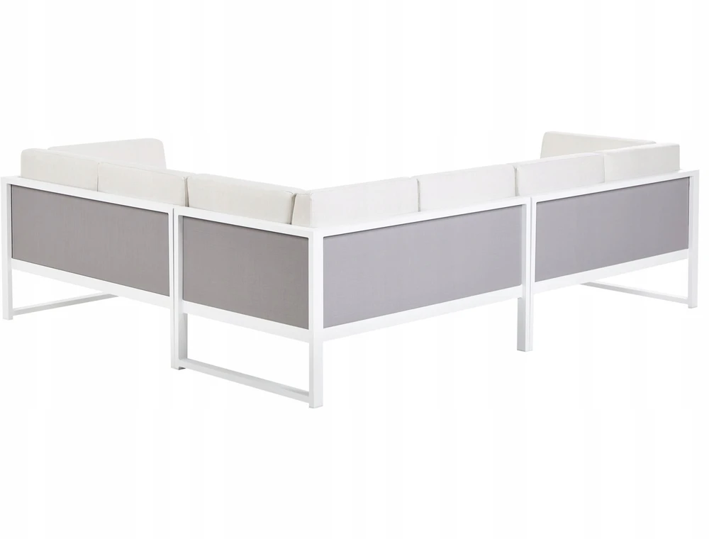 Lauko baldų komplektas Beliani Sodo kampinė sofa su stalu 6 asmenims CASTELLA/FRATTE kairinė, kreminė balta, metalinė