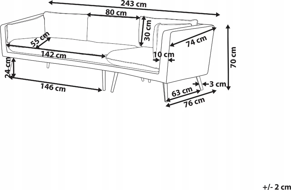 Beliani 3 vietų sodo sofa LORETELLO dešininė, smėlio spalvos