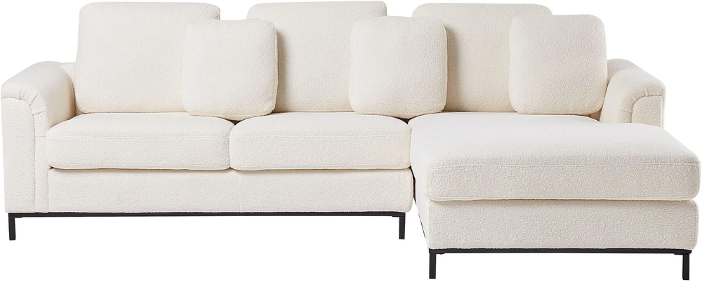 Beliani 5 vietų kampinė sofa OSLO Boucle balta su pufu, kairinė