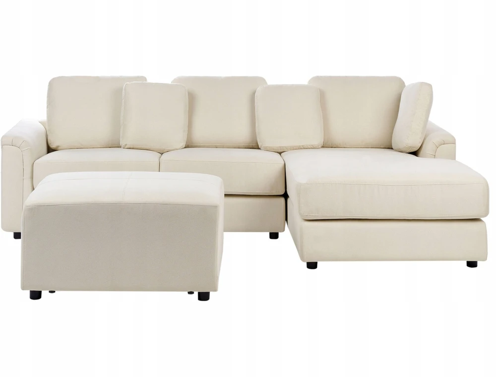 Beliani Kampinė sofa KOHLO 4 asmenims, šviesiai smėlio spalvos, su otomana, kairinė