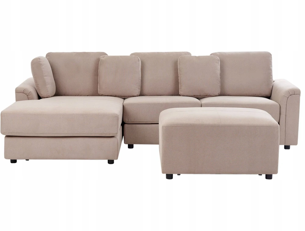 Beliani 4 vietų kampinė sofa KOHLO smėlio ir pilkos spalvos su pufas dešininė