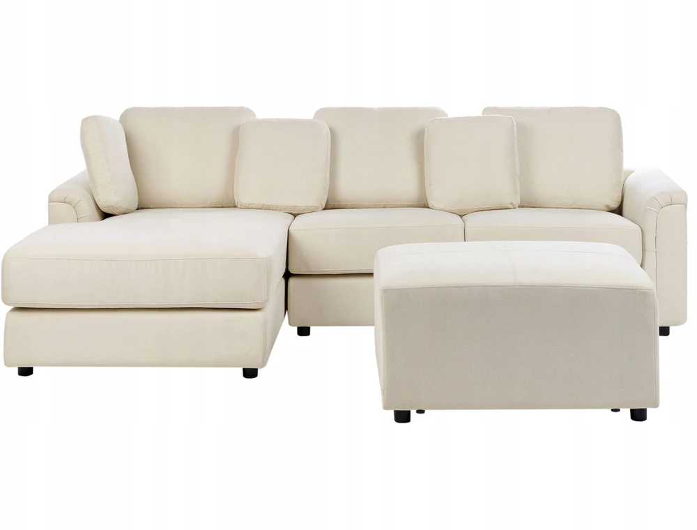 Beliani 4 vietų kampinė sofa KOHLO šviesiai smėlio spalvos su pufu dešininė
