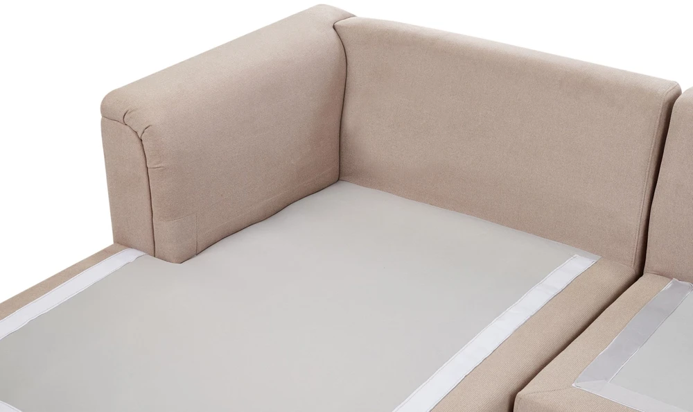 Beliani 4 vietų kampinė sofa KOHLO smėlio ir pilkos spalvos su pufas dešininė