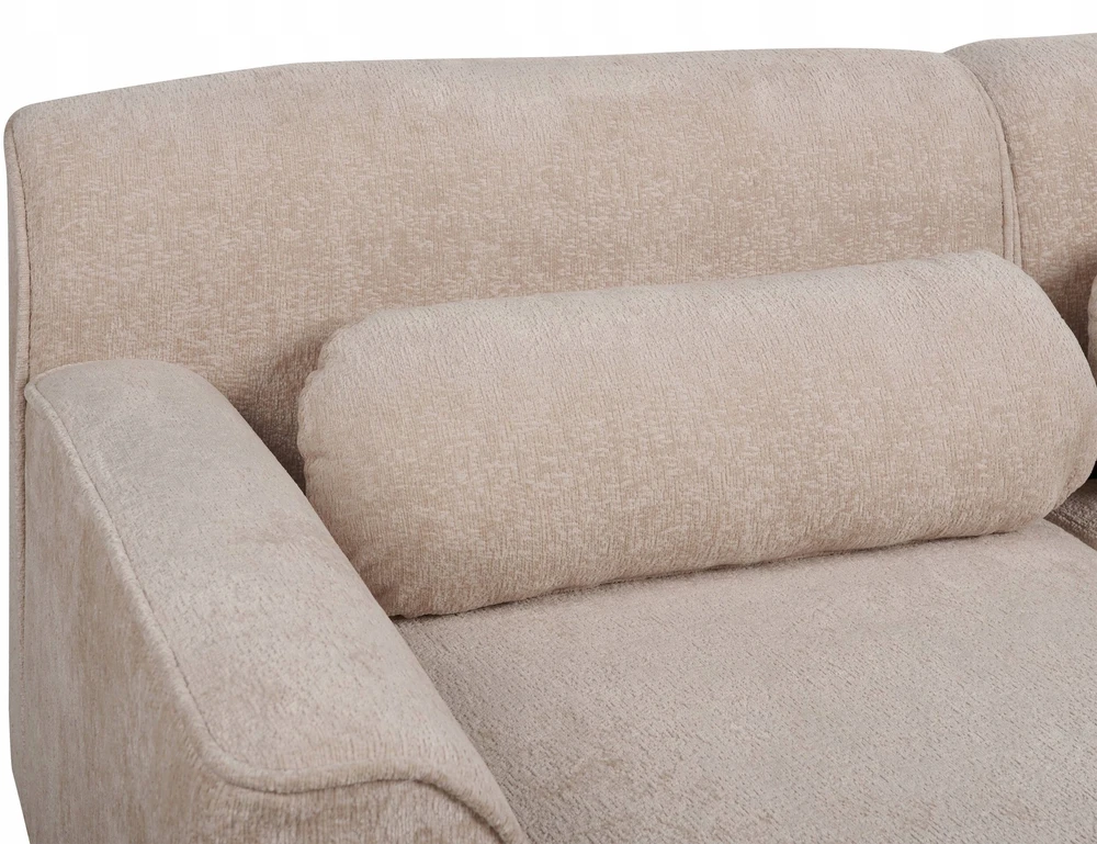 Beliani Trivietė kampinė sofa SIMOS šenilas smėlio spalvos dešininė