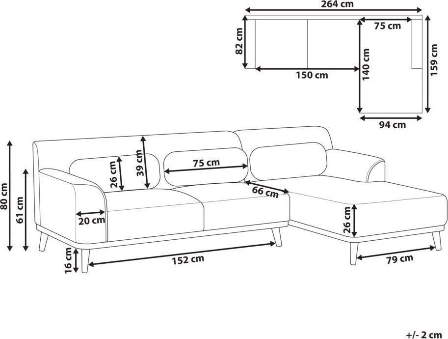 Beliani Trijų vietų kampinė sofa SIMOS, velvetinė, šviesiai smėlio spalvos, kairinė