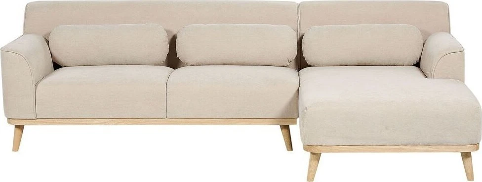 Beliani Trijų vietų kampinė sofa SIMOS, velvetinė, šviesiai smėlio spalvos, kairinė