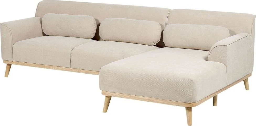 Beliani Trijų vietų kampinė sofa SIMOS, velvetinė, šviesiai smėlio spalvos, kairinė