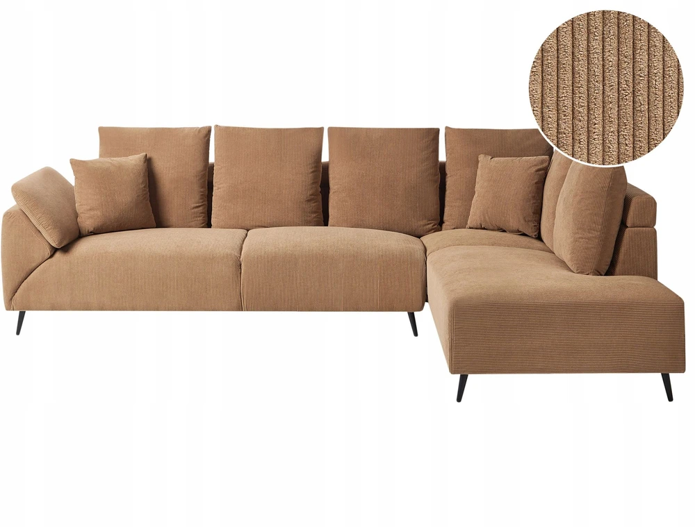 Beliani 4 vietų kampinė sofa LUNNER, velvetas, ruda, kairinė