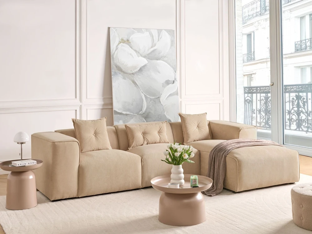 Beliani 3-vietė kampinė sofa DOLVA, velvetas, smėlio spalvos, kairinė