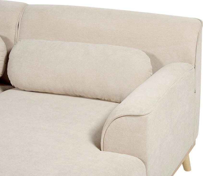 Beliani Trijų vietų kampinė sofa SIMOS, velvetinė, šviesiai smėlio spalvos, kairinė