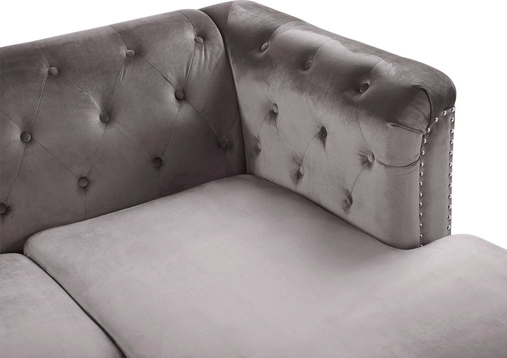 Beliani Trivietė kampinė sofa FLEN, veliūrinė, pilka, L-formos