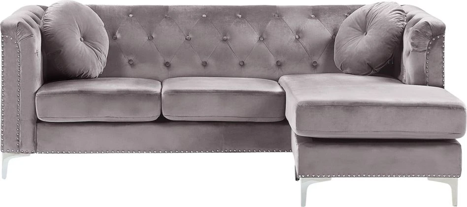 Beliani Trivietė kampinė sofa FLEN, veliūrinė, pilka, L-formos