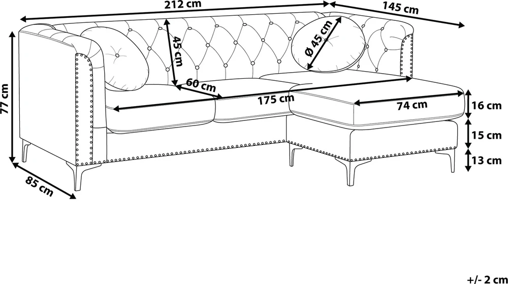 Beliani Trivietė kampinė sofa FLEN, veliūrinė, pilka, L-formos