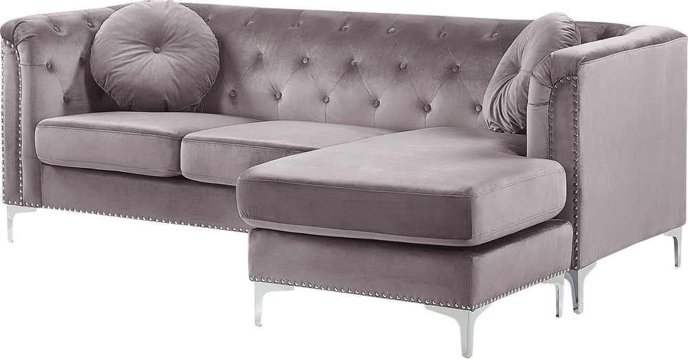Beliani Trivietė kampinė sofa FLEN, veliūrinė, pilka, L-formos