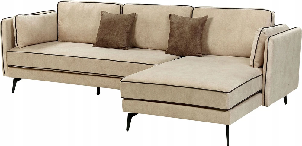 Beliani 3 vietų kampinė sofa ALTAN, veliūras, smėlio spalvos, kairinė
