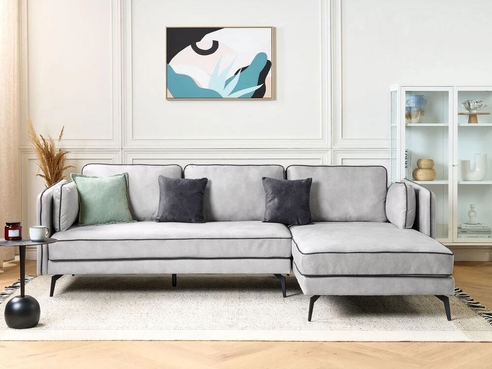 Beliani 3 asmenų kampinė sofa ALTAN, veliūrinė, šviesiai pilka, kairinė