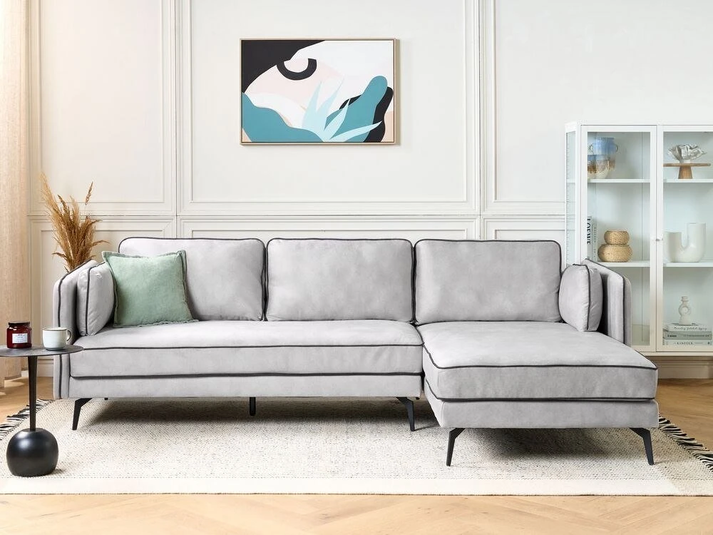 Beliani 3 asmenų kampinė sofa ALTAN, veliūrinė, šviesiai pilka, kairinė