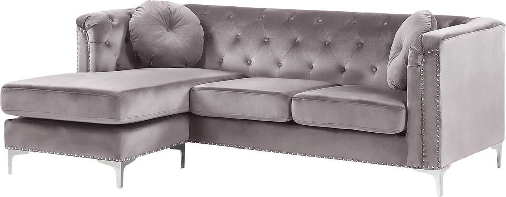 Beliani Trivietė kampinė sofa FLEN veliūrinė pilka
