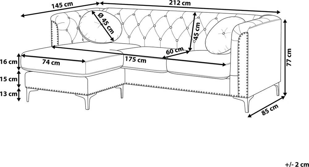 Beliani Trivietė kampinė sofa FLEN veliūrinė pilka