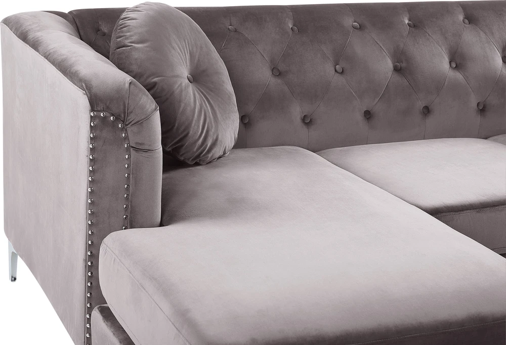 Beliani Trivietė kampinė sofa FLEN veliūrinė pilka